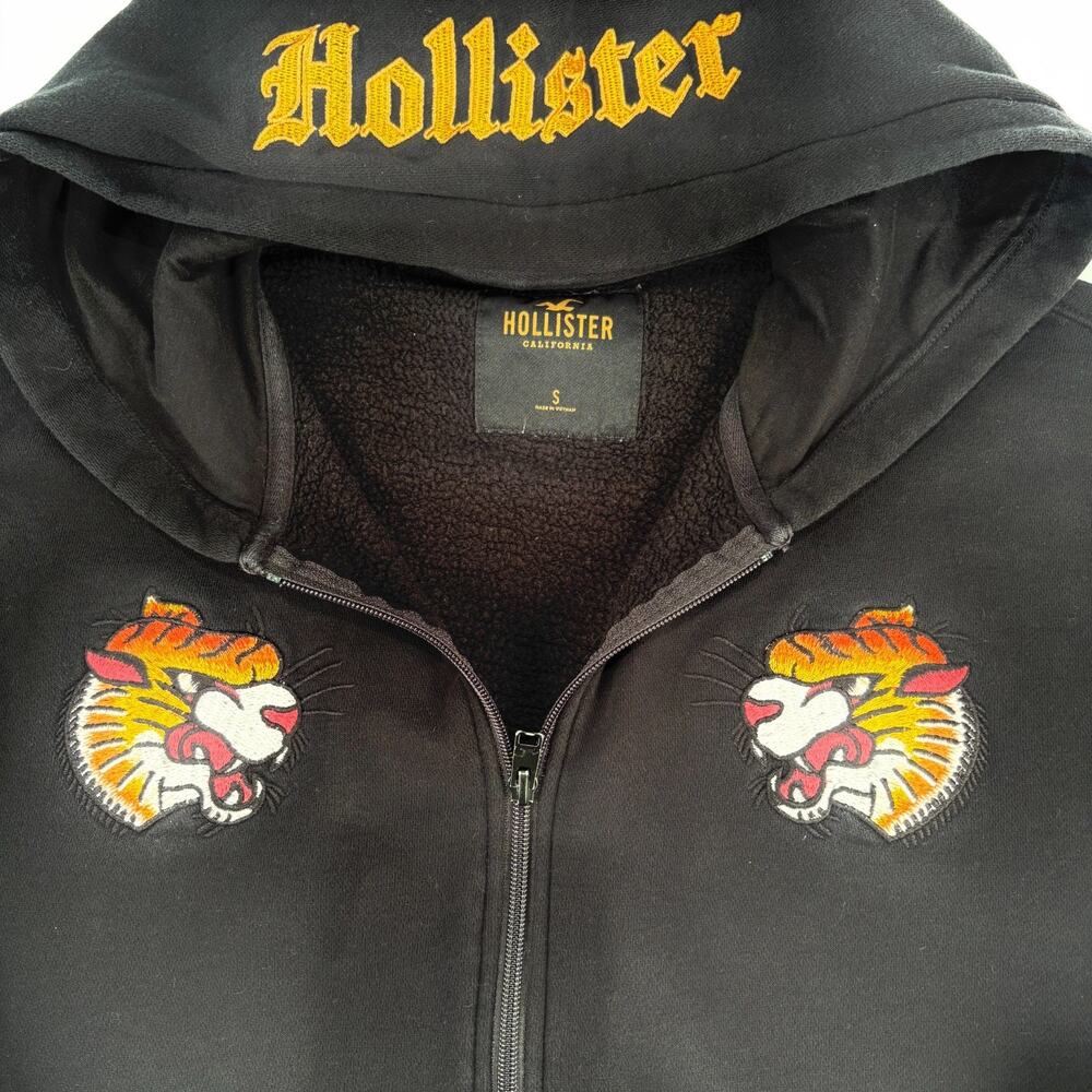 Y2K Hollister Hoodie Mens S Black Skater Street Grunge Hooded Sweatshirt Punk 90 - Picture 5 of 9